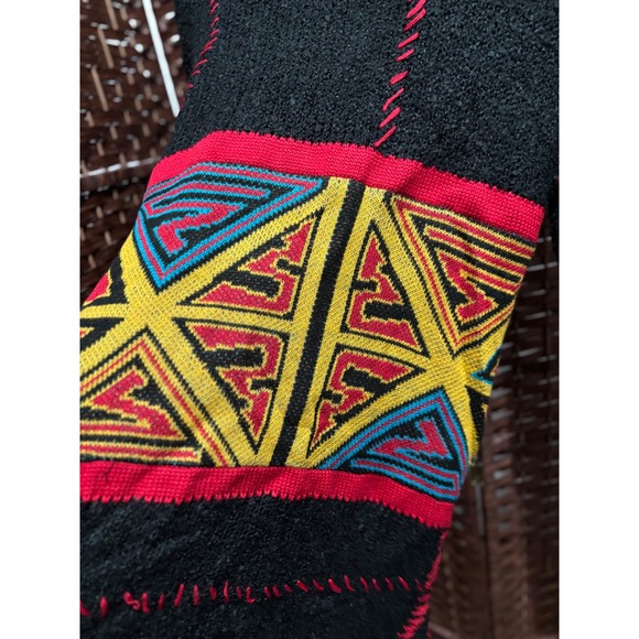 Boho Turtleneck‎ Sweater M Black Knit Pullover Geometric Colorful Design - Picture 5 of 12